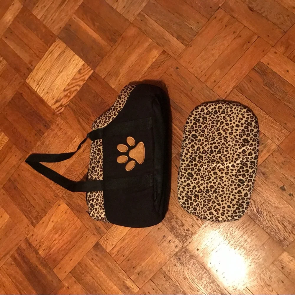 Dog paw print leopard print carrier